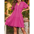 🔥Promoção de Verão 2026: 49% de desconto🌈Vestido feminino casual com decote em V, folhos, corte em A e corte solto