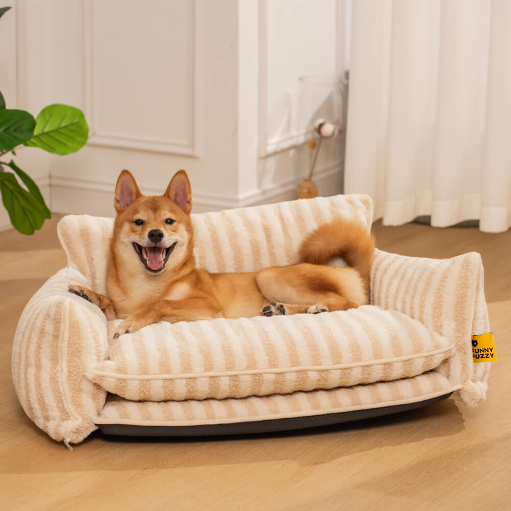 Trendige gestreifte Kunst-Lammwolle doppellagige Hund- & Katzen-Sofabetten - Home Office