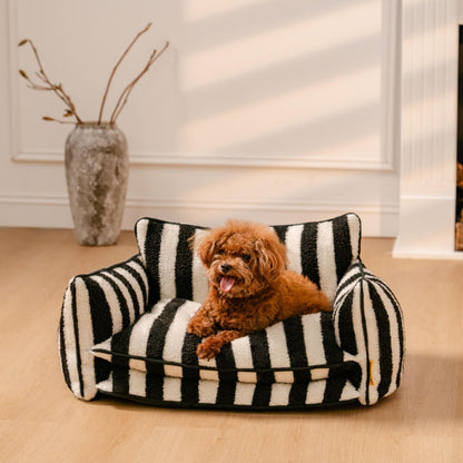 Trendige gestreifte Kunst-Lammwolle doppellagige Hund- & Katzen-Sofabetten - Home Office