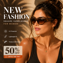 ✨ Novos óculos de sol Fashion Square para mulher – luxo discreto, proteção UV, armação oversized, versáteis e com um estilo urbano! 🕶️
