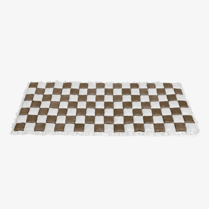 Cremefarbener großer karierten quadratischer fuzzy Haustier Hundematte Bett Ecksofa Couchbezug