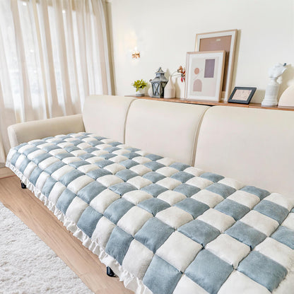 Cremefarbener großer karierten quadratischer fuzzy Haustier Hundematte Bett Ecksofa Couchbezug