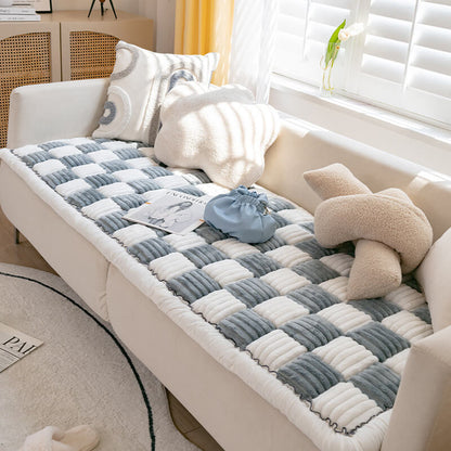 Cremefarbener großer karierten quadratischer fuzzy Haustier Hundematte Bett Ecksofa Couchbezug