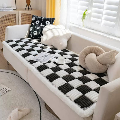 Cremefarbener großer karierten quadratischer fuzzy Haustier Hundematte Bett Ecksofa Couchbezug