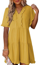 🔥Promoção de Verão 2026: 49% de desconto🌈Vestido feminino casual com decote em V, folhos, corte em A e corte solto