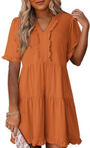🔥Promoção de Verão 2026: 49% de desconto🌈Vestido feminino casual com decote em V, folhos, corte em A e corte solto