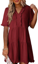 🔥Promoção de Verão 2026: 49% de desconto🌈Vestido feminino casual com decote em V, folhos, corte em A e corte solto