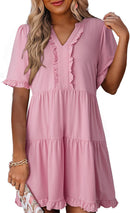 🔥Promoção de Verão 2026: 49% de desconto🌈Vestido feminino casual com decote em V, folhos, corte em A e corte solto