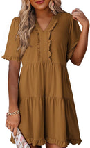 🔥Promoção de Verão 2026: 49% de desconto🌈Vestido feminino casual com decote em V, folhos, corte em A e corte solto