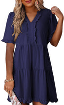 🔥Promoção de Verão 2026: 49% de desconto🌈Vestido feminino casual com decote em V, folhos, corte em A e corte solto