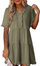 🔥Promoção de Verão 2026: 49% de desconto🌈Vestido feminino casual com decote em V, folhos, corte em A e corte solto