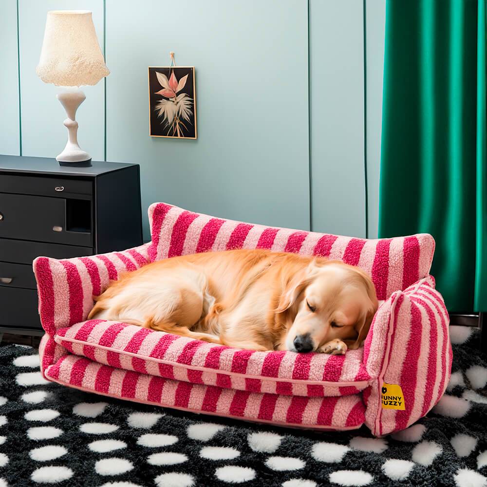 Trendige gestreifte Kunst-Lammwolle doppellagige Hund- & Katzen-Sofabetten - Home Office