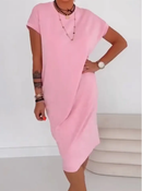🌸 50% DE DESCONTO AGORA! 🌸Vestido-camiseta para mulher – Macio, com bolsos, comprimento midi descontraído👗