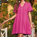 🔥Promoção de Verão 2026: 49% de desconto🌈Vestido feminino casual com decote em V, folhos, corte em A e corte solto