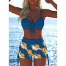 Conjunto de biquíni com cordão e calções curtos para mulher