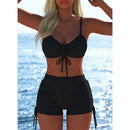 Conjunto de biquíni com cordão e calções curtos para mulher