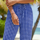 Calças capri de verão às riscas para mulher