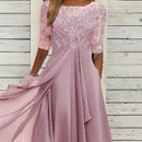 Vestido midi com bordados florais – Esvoaçante e elegante, com decote redondo🌸
