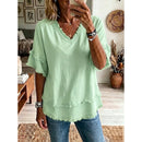 🧥 Camisola casual de manga curta com decote em V para mulher