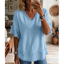 🧥 Camisola casual de manga curta com decote em V para mulher