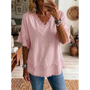 🧥 Camisola casual de manga curta com decote em V para mulher