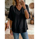 🧥 Camisola casual de manga curta com decote em V para mulher