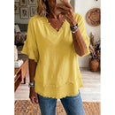 🧥 Camisola casual de manga curta com decote em V para mulher